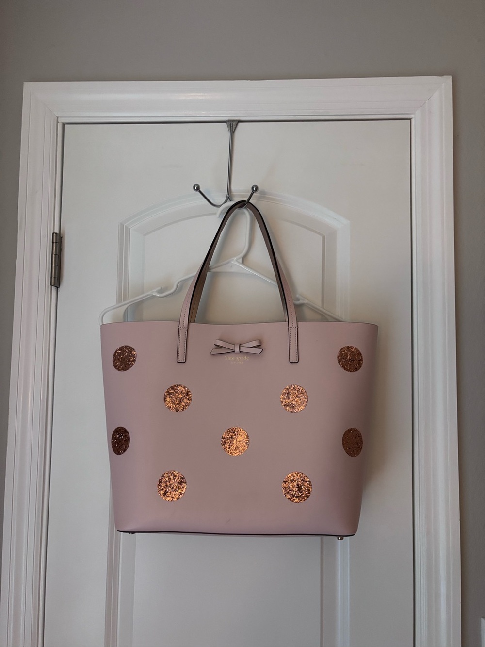 Kate Spade Pink Tote Bag with Rose Gold Polka Dots